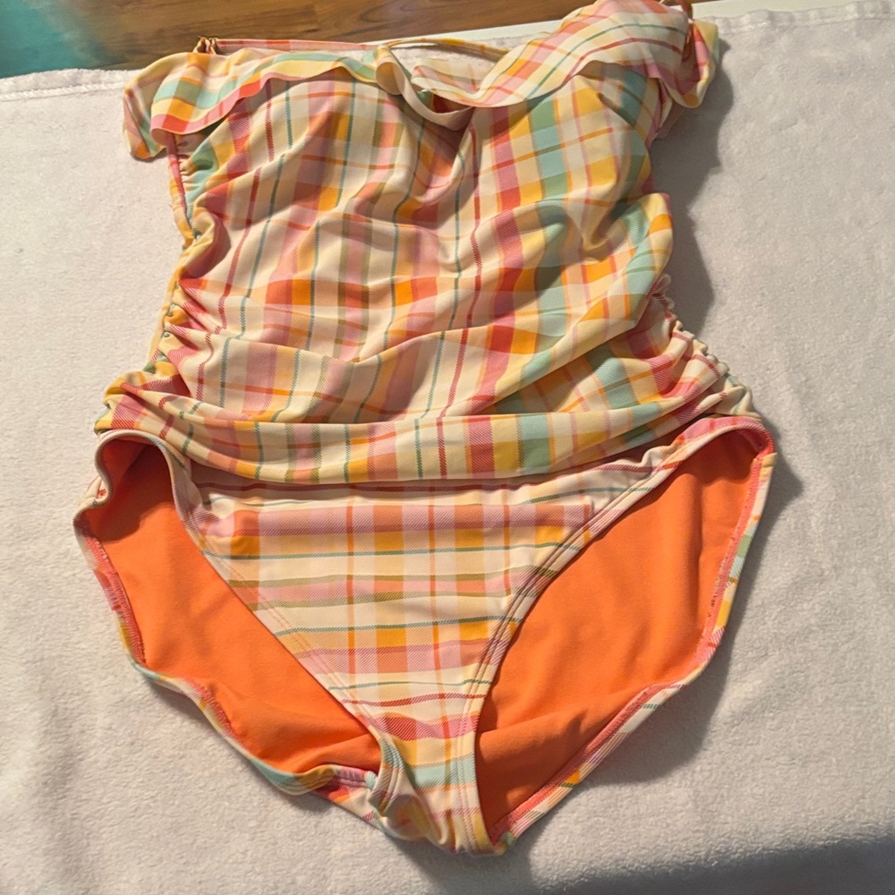 Bleu Rod Beattie Coral and White Swimsuit Top